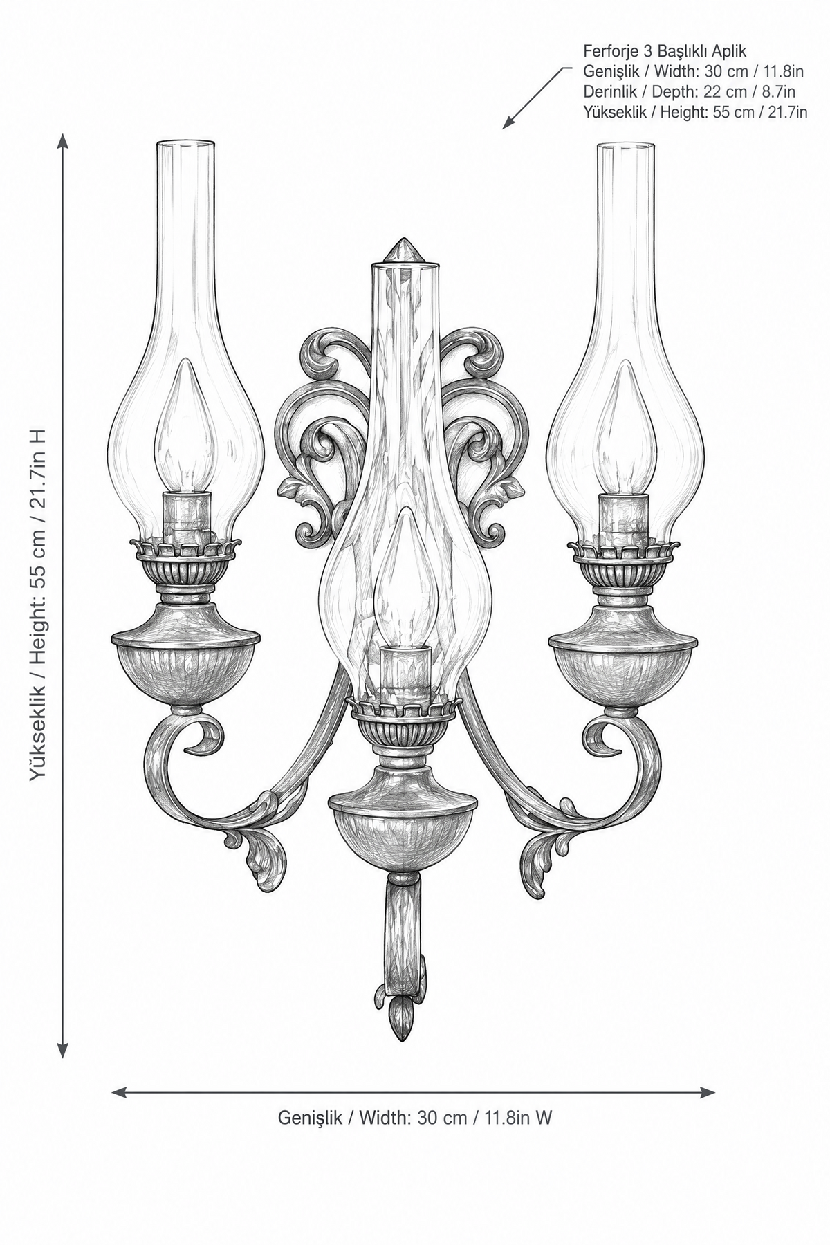 TWrought Iron Wall Sconce, Nostalgic Gas Lamp Style Double Light Fixture, 2x E14 Bulb Socket, Hardwired Indoor Wall Mount, 30x20x40cm (11.8x7.9x15.7in), Black Vintage Design