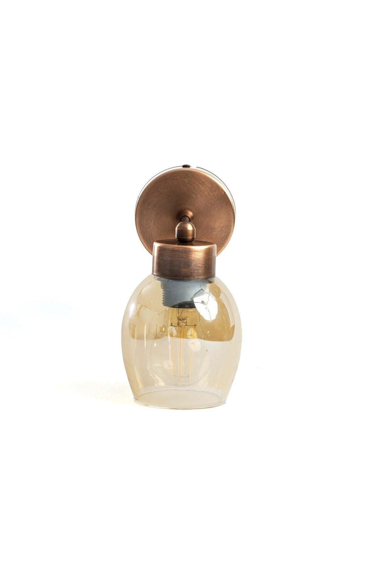 Double Glazed Glass Antique Copper Wall Sconce, Modern Vintage Wall Lamp, Bedside Wall Lighting for Bedroom Vanity Bath Living or Hallway