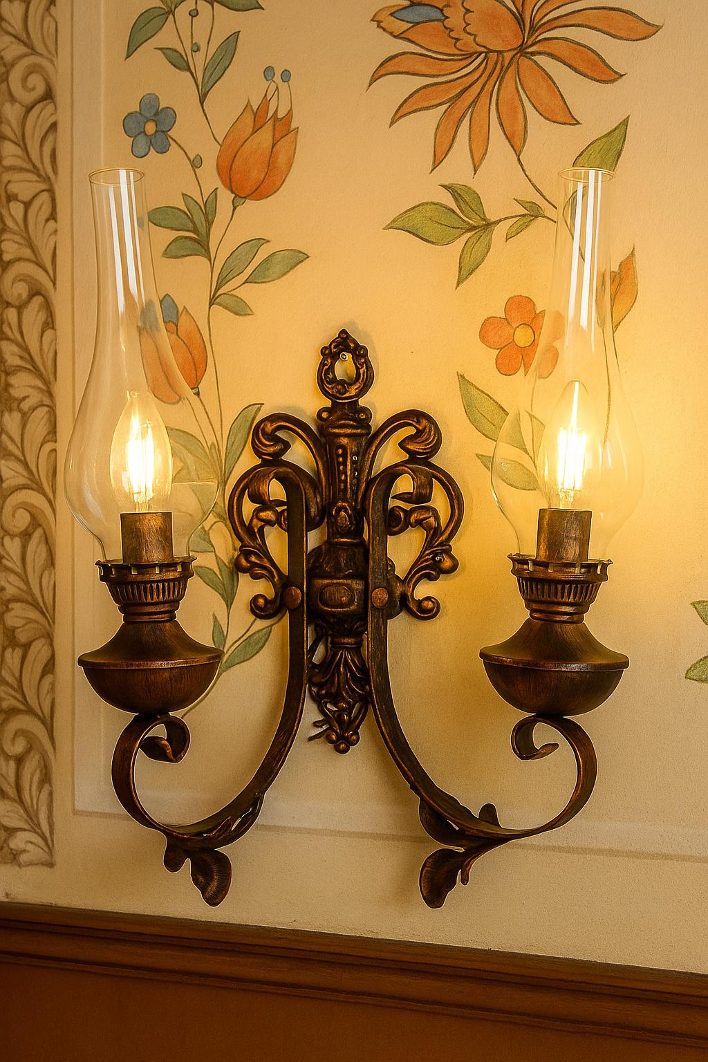 Wrought Iron Nostalgic Lamp Set, Electric Gas Wall Lamp, Double E14 Bulb Sconce, Light Fixtures Wall Mount,Interior Wall Lighting