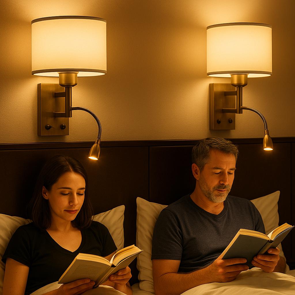 2 Piece Bedside Book Reading Lamp, Wall Mounted Overhead Study Lamps, Up and Down Sconce Pair, E27 Bulb Light Fixture for Bedroom