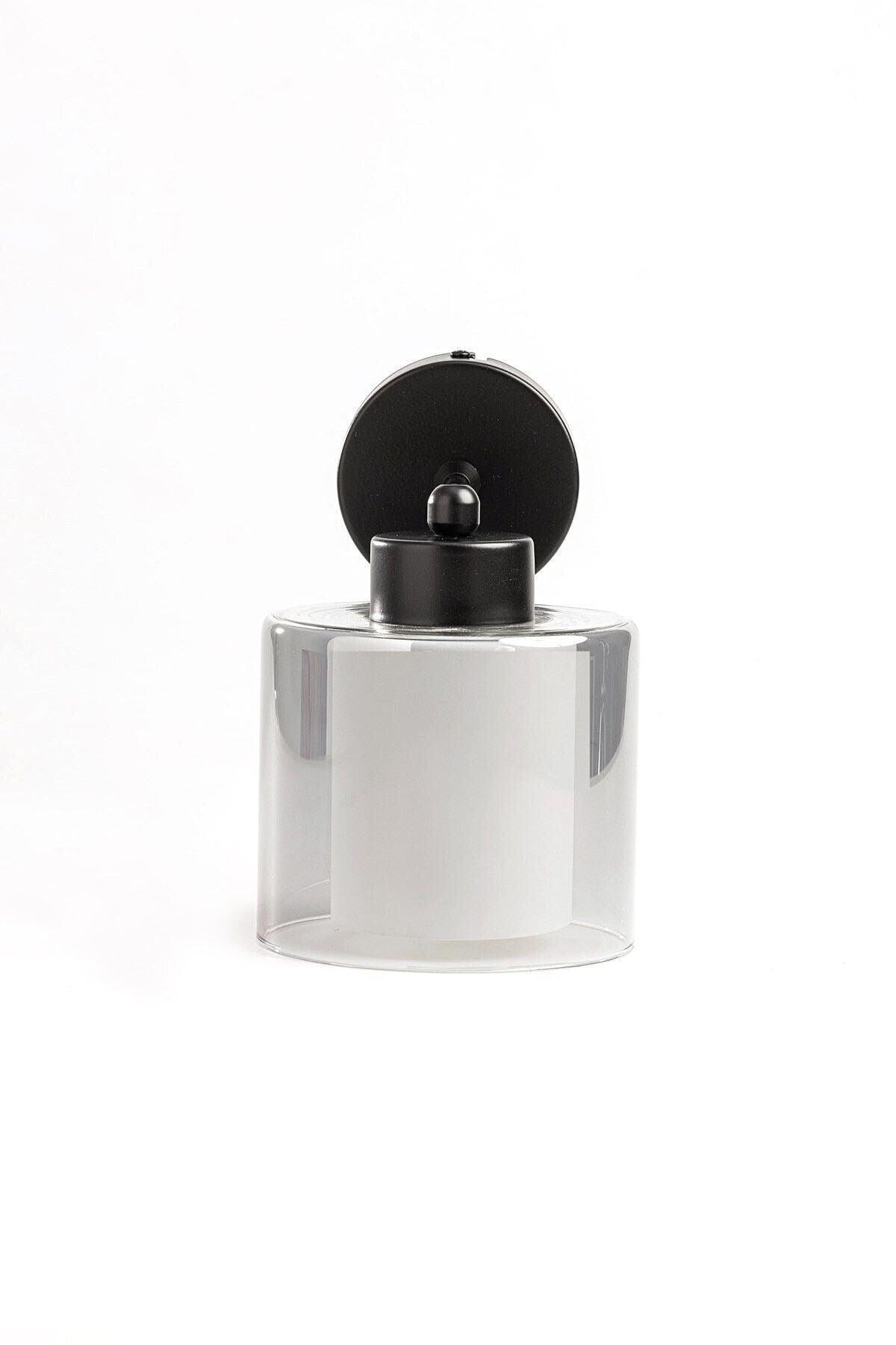 Double Glazed Glass Black Wall Sconce, Modern Vintage Wall Lamp, Bedside Wall Lighting for Bedroom Vanity Bath Living or Hallway
