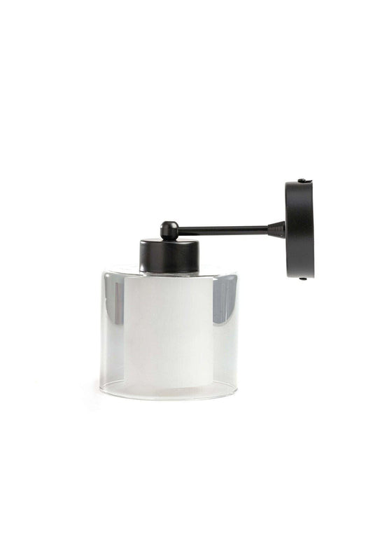 Double Glazed Glass Black Wall Sconce, Modern Vintage Wall Lamp, Bedside Wall Lighting for Bedroom Vanity Bath Living or Hallway