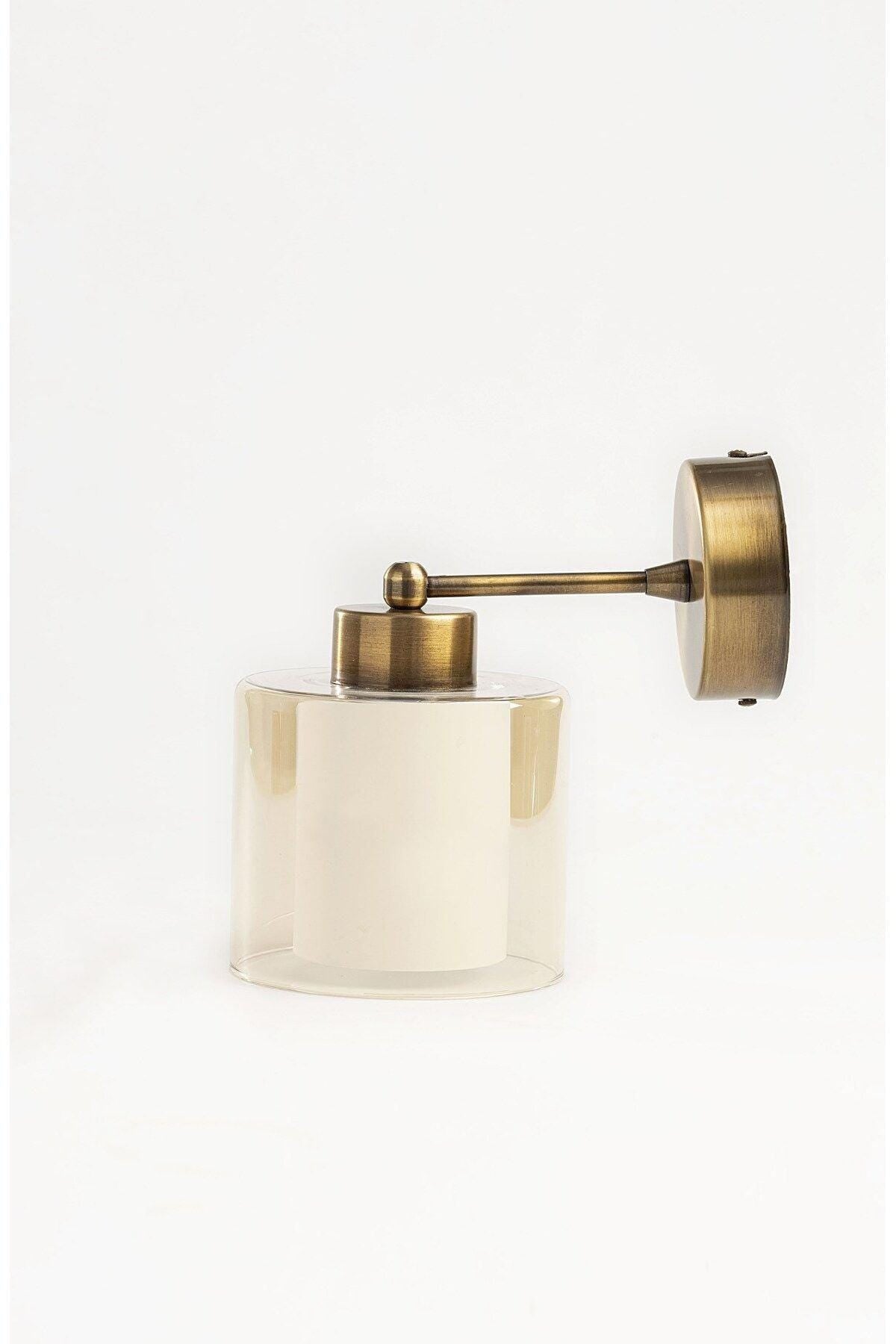 Double Glazed Glass Antique Copper Wall Sconce, Modern Vintage Wall Lamp, Bedside Wall Lighting for Bedroom Vanity Bath Living or Hallway