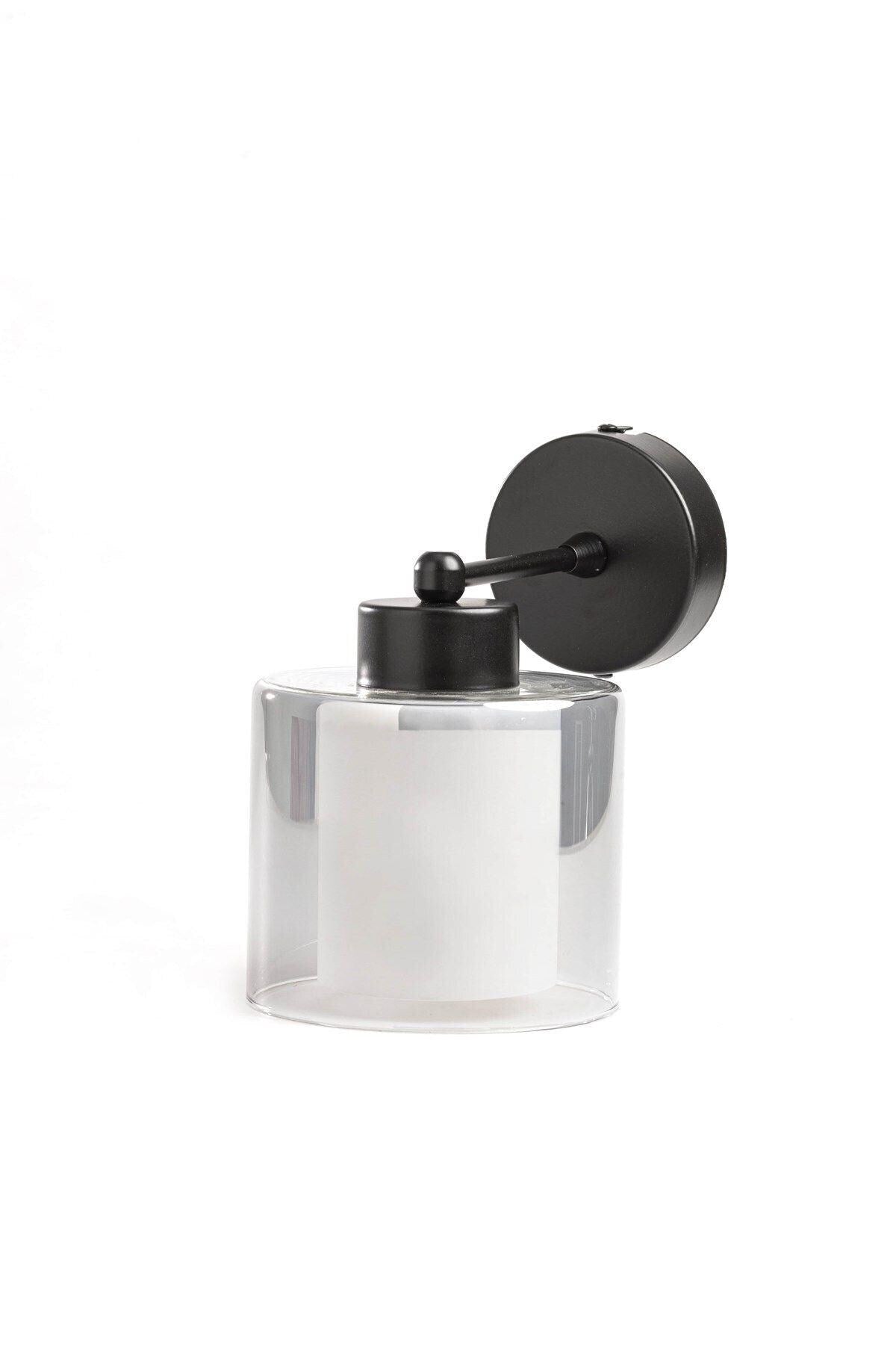 Double Glazed Glass Black Wall Sconce, Modern Vintage Wall Lamp, Bedside Wall Lighting for Bedroom Vanity Bath Living or Hallway
