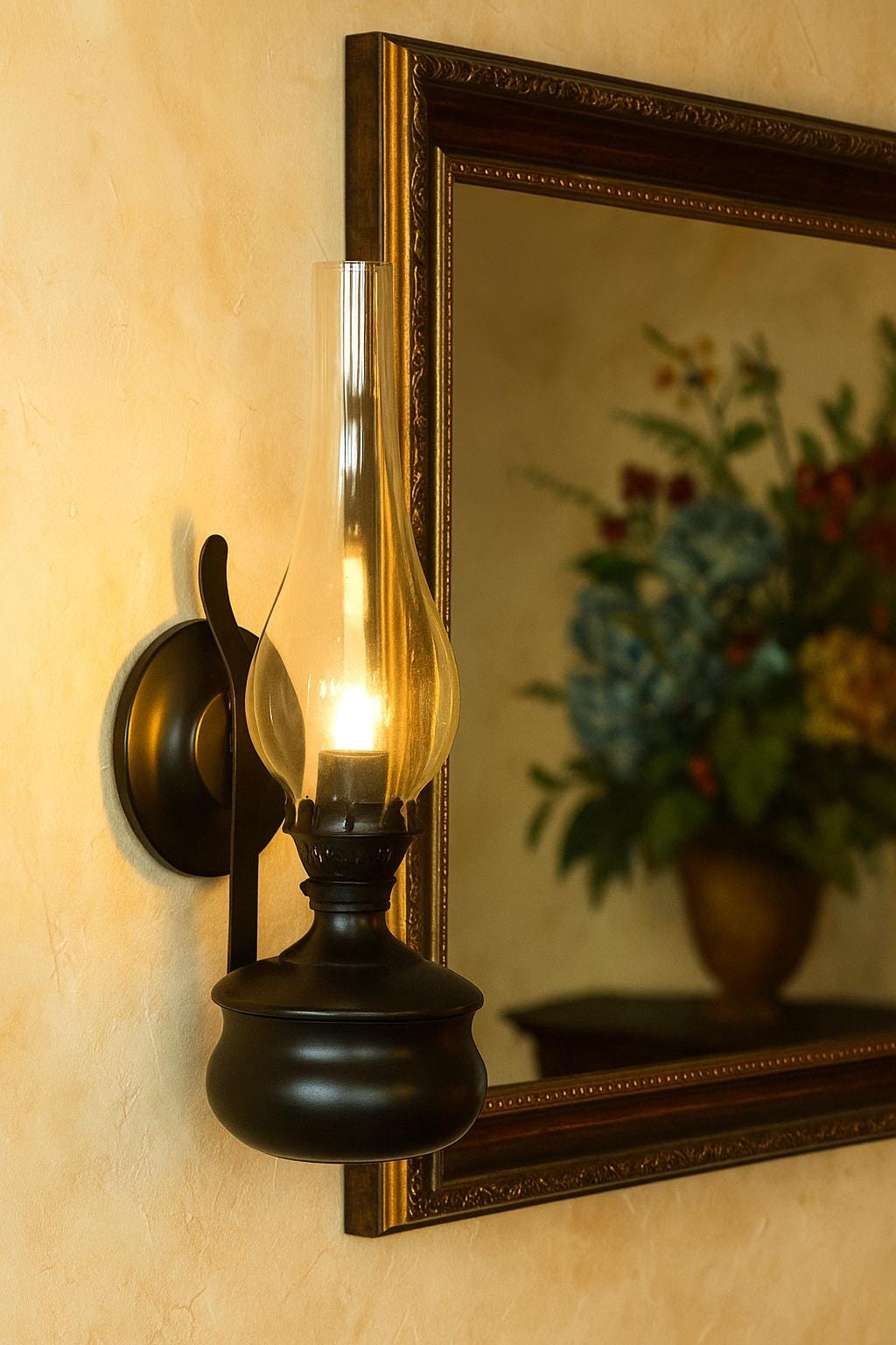 Black Glass Lamp, Colonical Wall Sconce, Vintage Inspired Wall Mounted Lantern