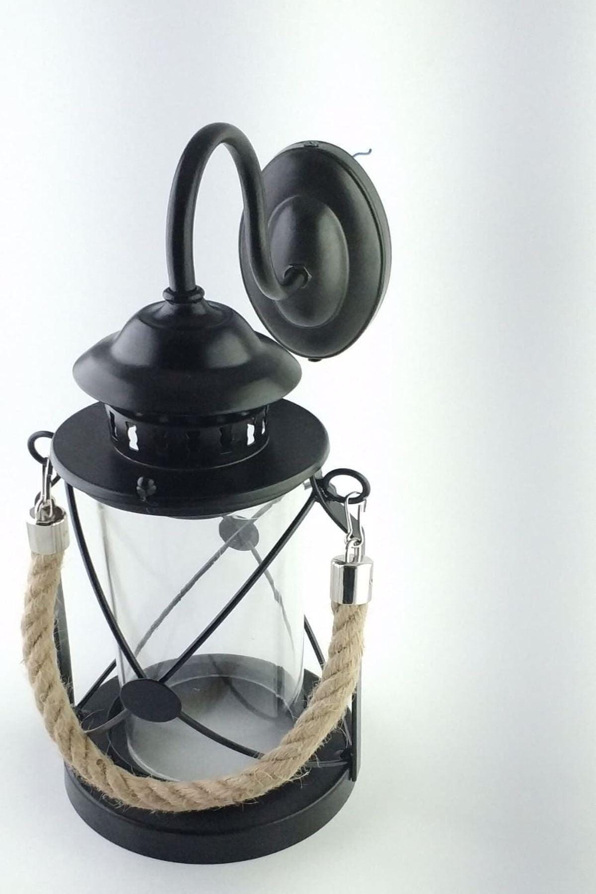 Outdoor Wall Mount Porch Light, Exterior Wall Sconce with Rope Pendant Sailor Lighting, Black Patio Yard Lantern, Handmade